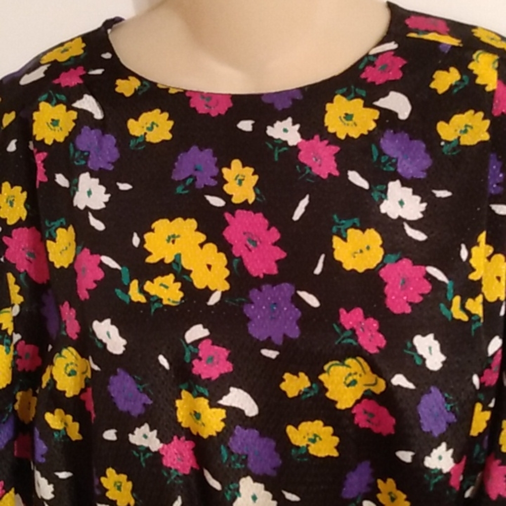 Vtg Floral Handmade Silky Plus Dress